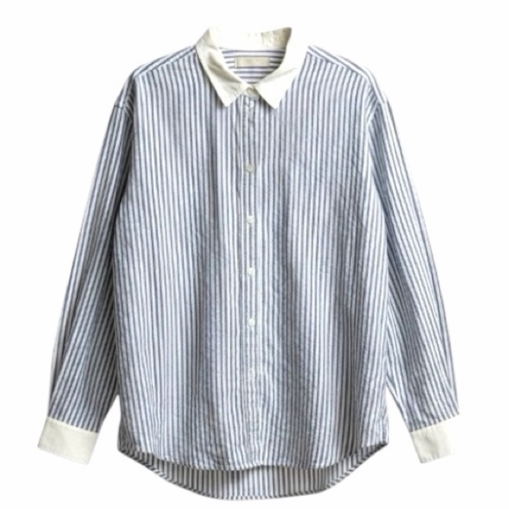 EVERLANE Silky Cotton Relaxed Shirt, Blue/White Stripe, Size 16